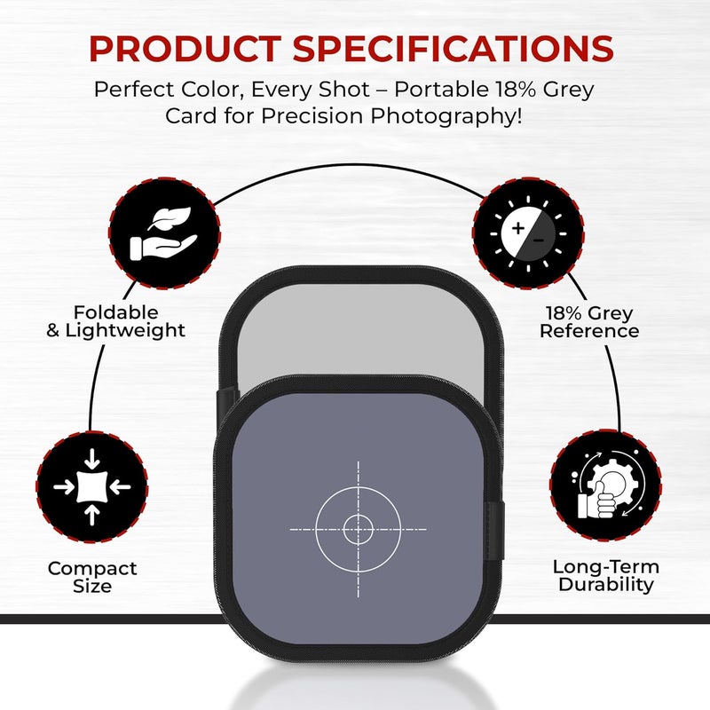 Reflex Camera 20cm (8"x8") Double Sided White Balance 18% Grey Card - Portable Gray Reference Reflector for Photo & Camera Colour Correction - Achieve Accurate White Balance in Every Shot - Image 3